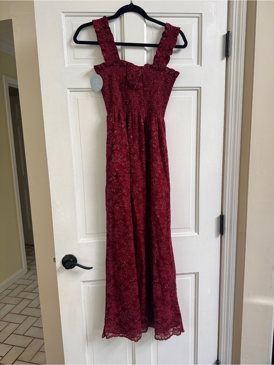 Hill House Dresses & Skirts - Hill House Burgundy Lace Maxi Dress with Ruffled Straps